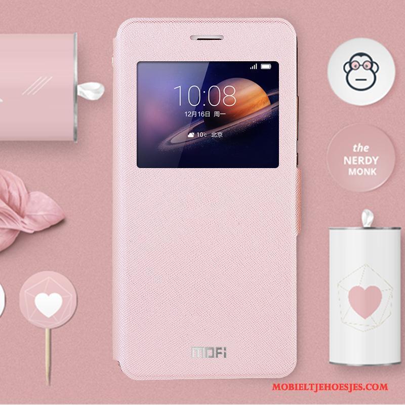 Huawei G9 Plus Hoesje Telefoon Roze All Inclusive Anti-fall Clamshell Bescherming Leren Etui