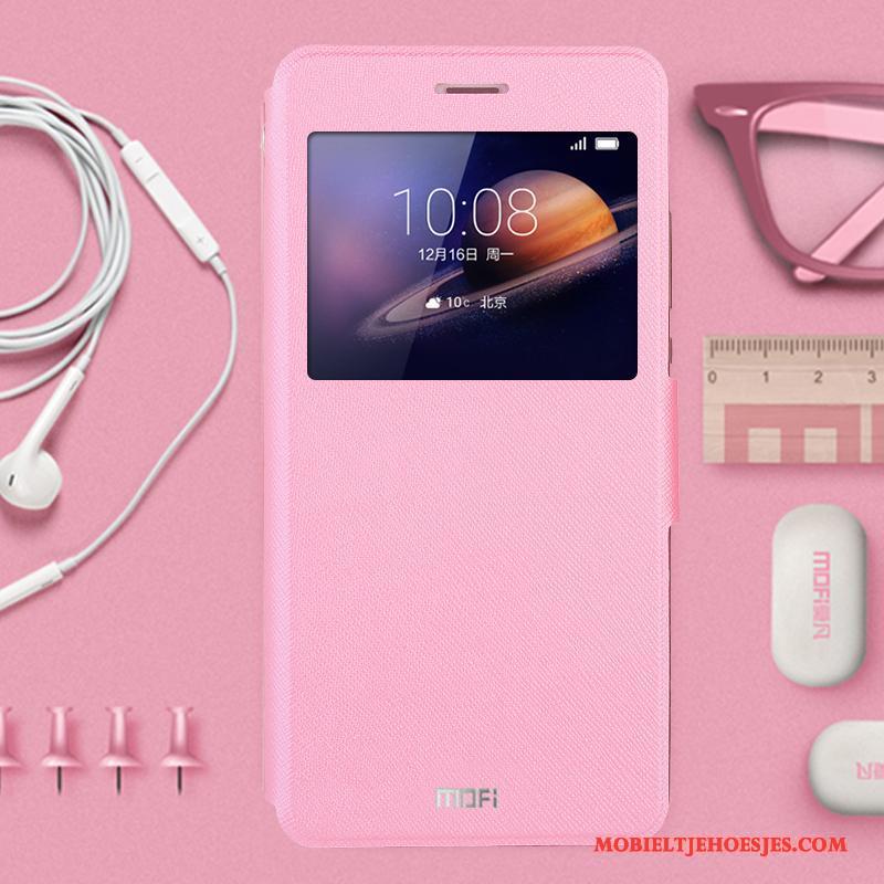 Huawei G9 Plus Hoesje Telefoon Roze All Inclusive Anti-fall Clamshell Bescherming Leren Etui