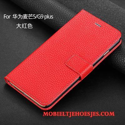 Huawei G9 Plus Portemonnee Rood Clamshell Hoesje Telefoon Leren Etui Bescherming All Inclusive