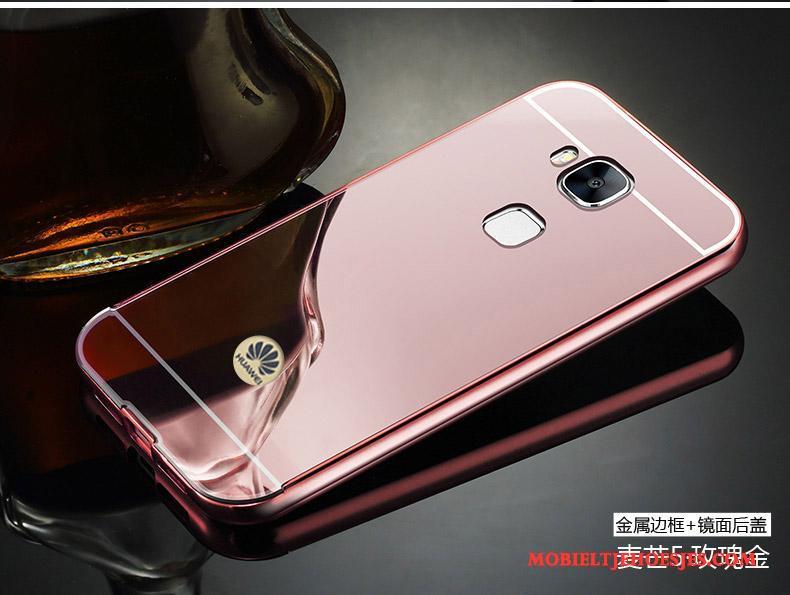 Huawei G9 Plus Rose Goud Hoesje Telefoon Metaal Omlijsting Spiegel Trend Bescherming