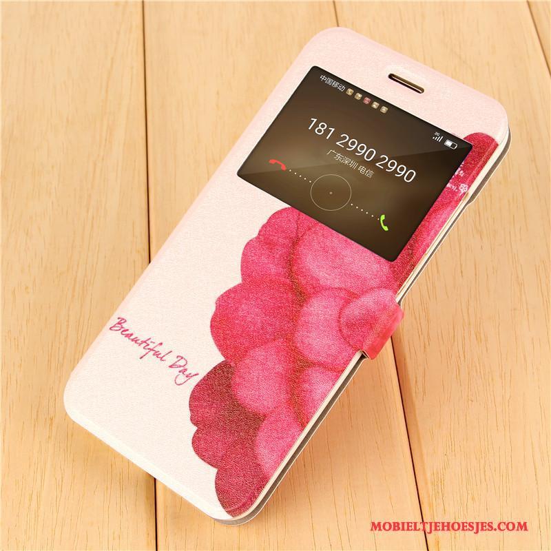 Huawei G9 Plus Scheppend Hoesje Anti-fall Roze Mooie Leren Etui Bescherming