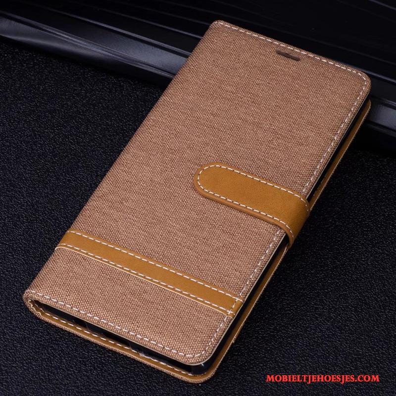 Huawei Mate 10 Hoes Hoesje Telefoon Denim Bescherming Rood Folio Leren Etui