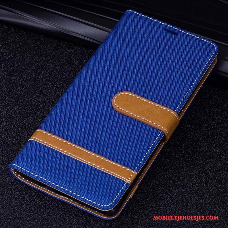 Huawei Mate 10 Hoes Hoesje Telefoon Denim Bescherming Rood Folio Leren Etui