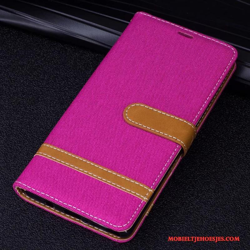 Huawei Mate 10 Hoes Hoesje Telefoon Denim Bescherming Rood Folio Leren Etui