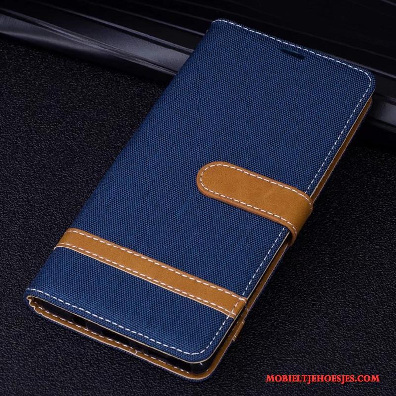 Huawei Mate 10 Hoes Hoesje Telefoon Denim Bescherming Rood Folio Leren Etui