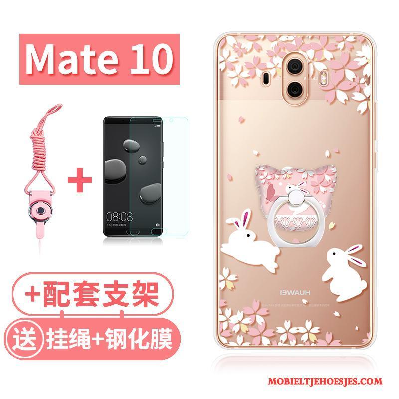 Huawei Mate 10 Hoesje Doorzichtig Zacht Roze Konijn Kat All Inclusive Hoes