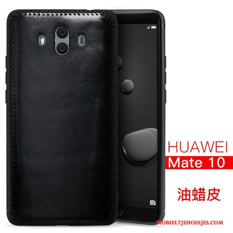 Huawei Mate 10 Hoesje Leren Etui Hoes Mobiele Telefoon Anti-fall Bescherming Zwart Kwaliteit