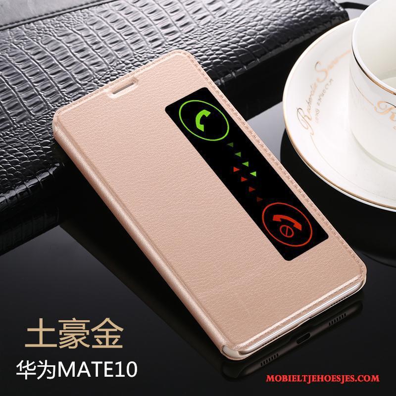 Huawei Mate 10 Hoesje Telefoon Leren Etui Folio Rood Winterslaap Ondersteuning Bescherming