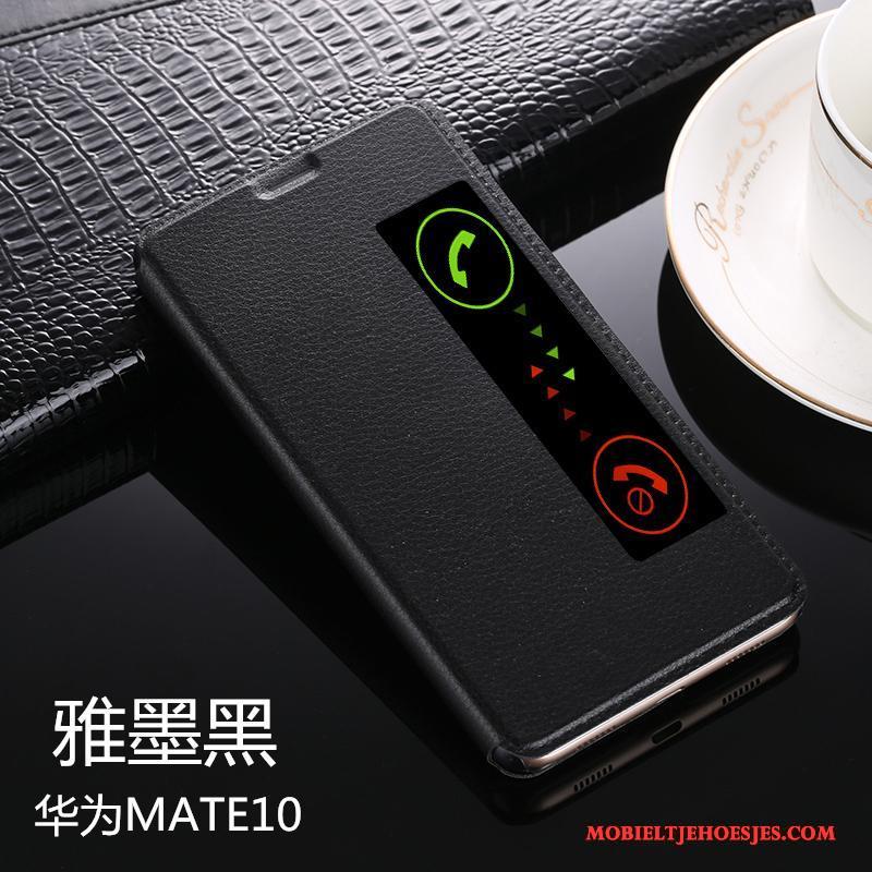 Huawei Mate 10 Hoesje Telefoon Leren Etui Folio Rood Winterslaap Ondersteuning Bescherming