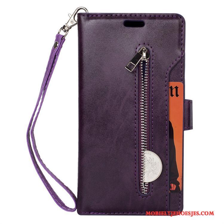 Huawei Mate 10 Kaart Portemonnee Hanger Hoesje Telefoon Leren Etui Purper Folio