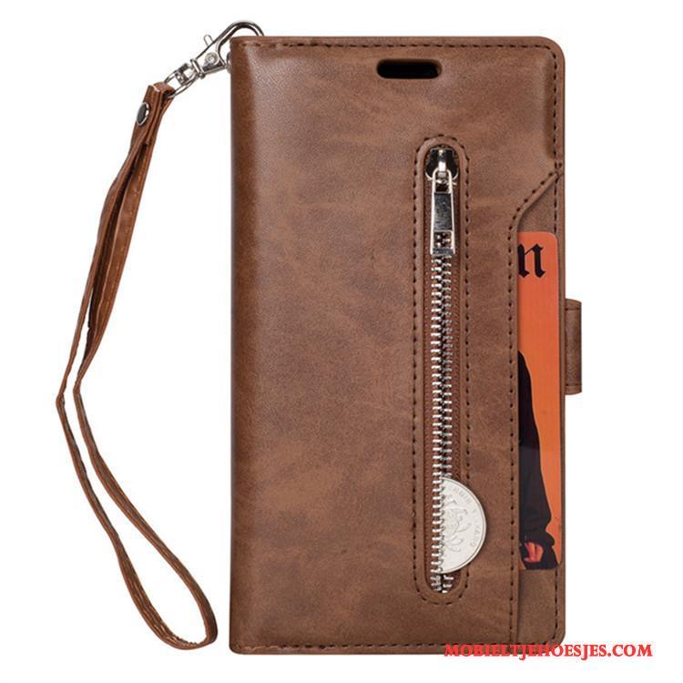 Huawei Mate 10 Kaart Portemonnee Hanger Hoesje Telefoon Leren Etui Purper Folio