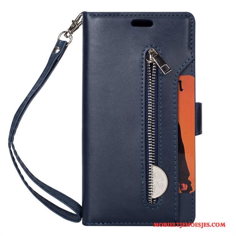 Huawei Mate 10 Kaart Portemonnee Hanger Hoesje Telefoon Leren Etui Purper Folio