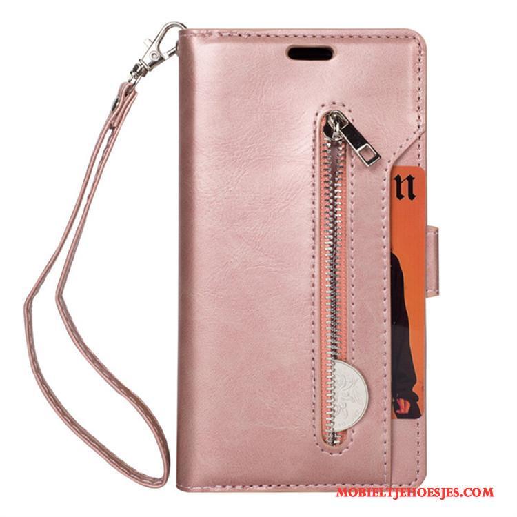 Huawei Mate 10 Kaart Portemonnee Hanger Hoesje Telefoon Leren Etui Purper Folio