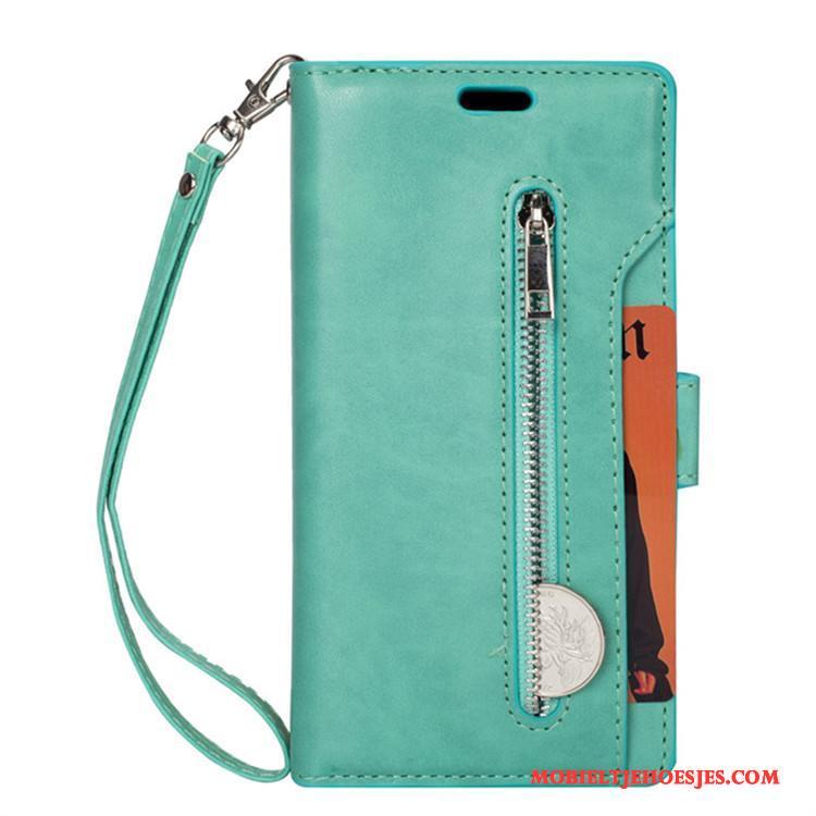 Huawei Mate 10 Kaart Portemonnee Hanger Hoesje Telefoon Leren Etui Purper Folio