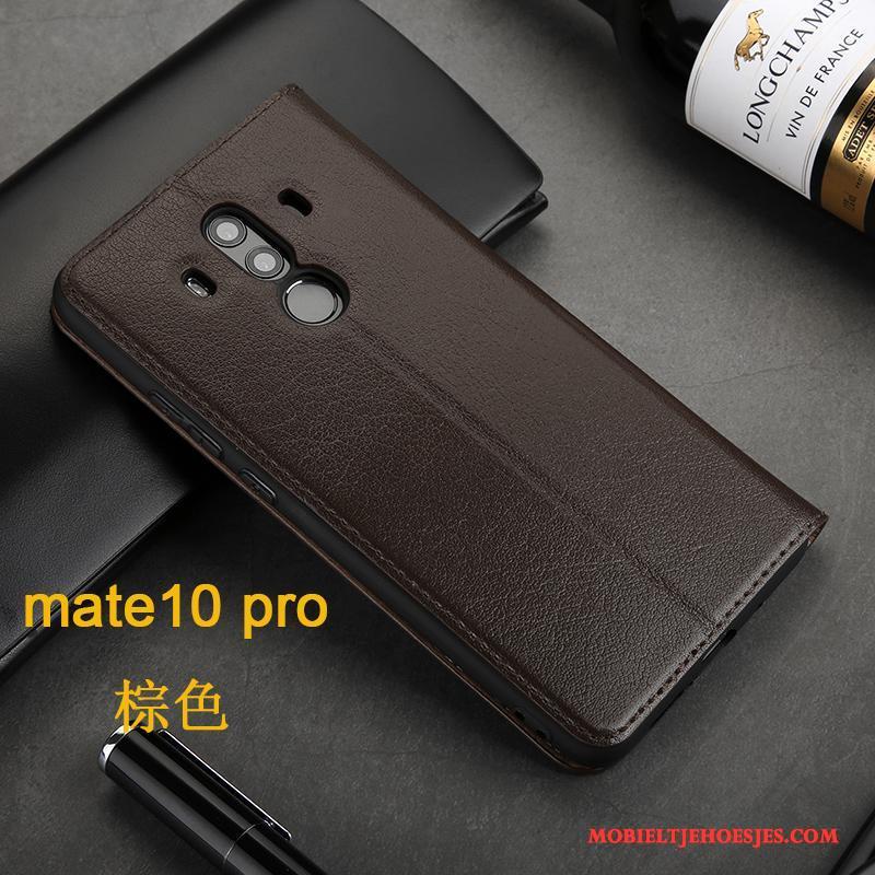 Huawei Mate 10 Pro Folio Anti-fall Leren Etui Bedrijf Hoesje Telefoon All Inclusive Zwart