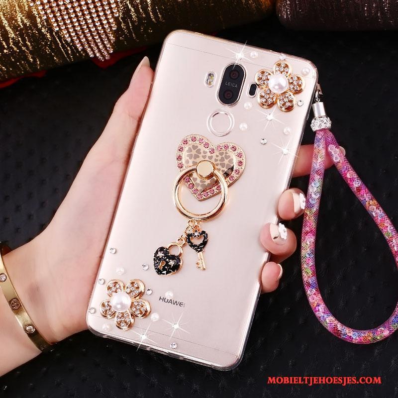 Huawei Mate 10 Pro Goud Hanger Hoes Met Strass Ondersteuning Hoesje Telefoon Anti-fall