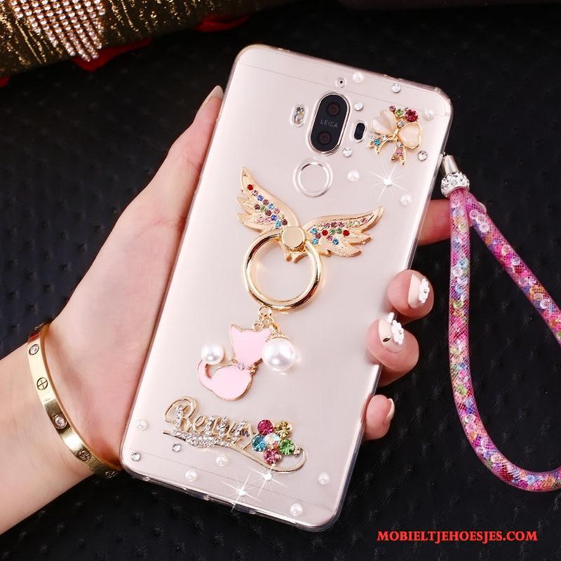 Huawei Mate 10 Pro Goud Hanger Hoes Met Strass Ondersteuning Hoesje Telefoon Anti-fall