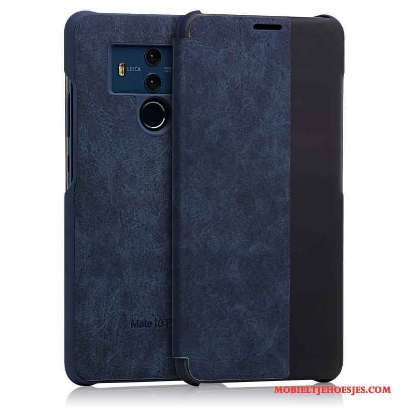 Huawei Mate 10 Pro Hoesje Hoes Kasjmier Bescherming Leren Etui Clamshell Winterslaap Blauw