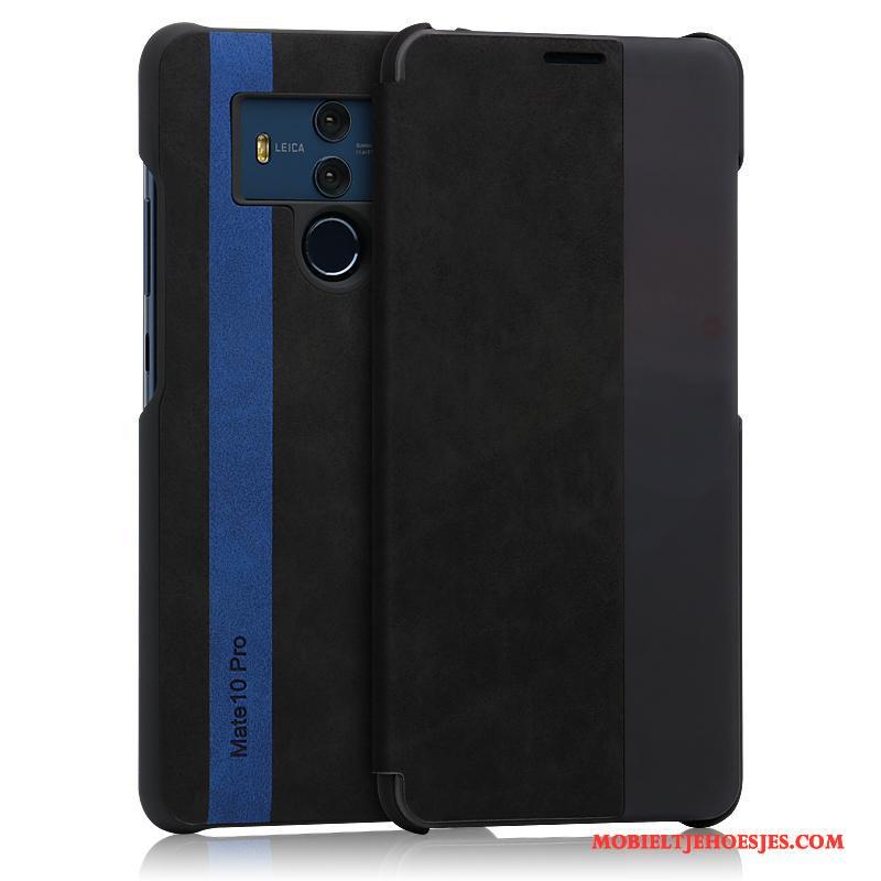 Huawei Mate 10 Pro Hoesje Hoes Kasjmier Bescherming Leren Etui Clamshell Winterslaap Blauw