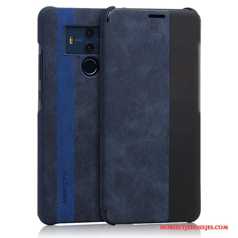 Huawei Mate 10 Pro Hoesje Hoes Kasjmier Bescherming Leren Etui Clamshell Winterslaap Blauw