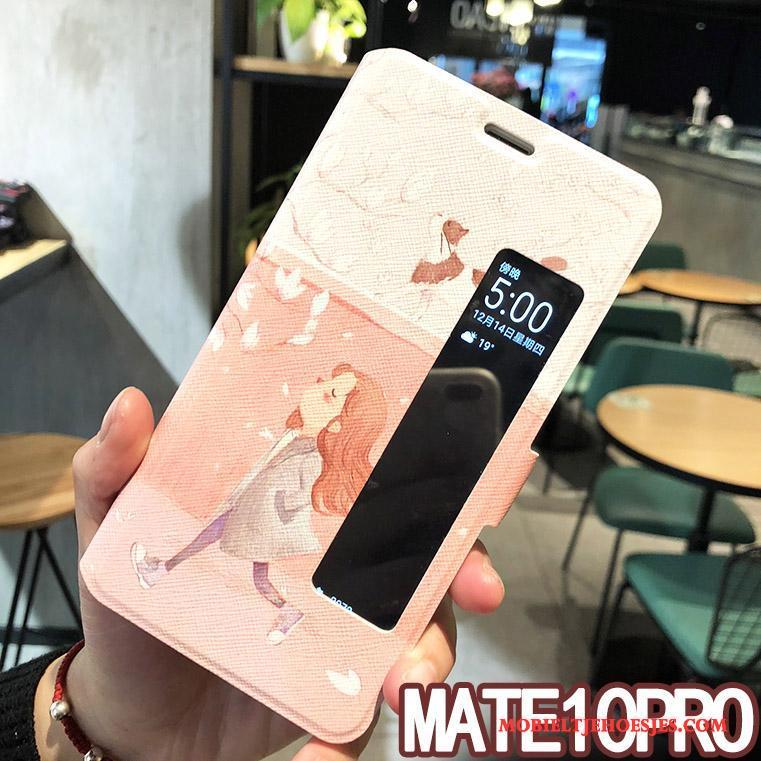 Huawei Mate 10 Pro Hoesje Leren Etui Roze Hoes Folio Scheppend Mobiele Telefoon Winterslaap
