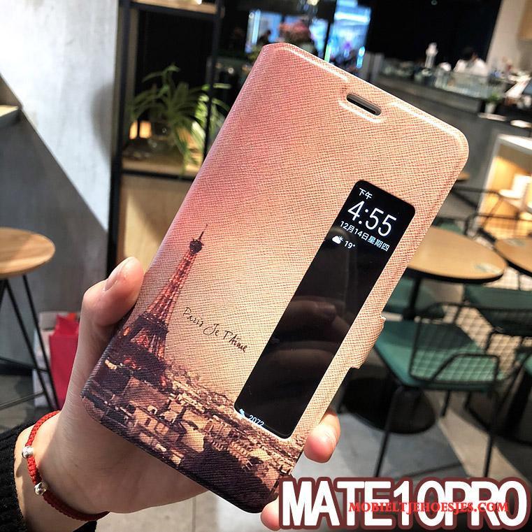 Huawei Mate 10 Pro Hoesje Leren Etui Roze Hoes Folio Scheppend Mobiele Telefoon Winterslaap