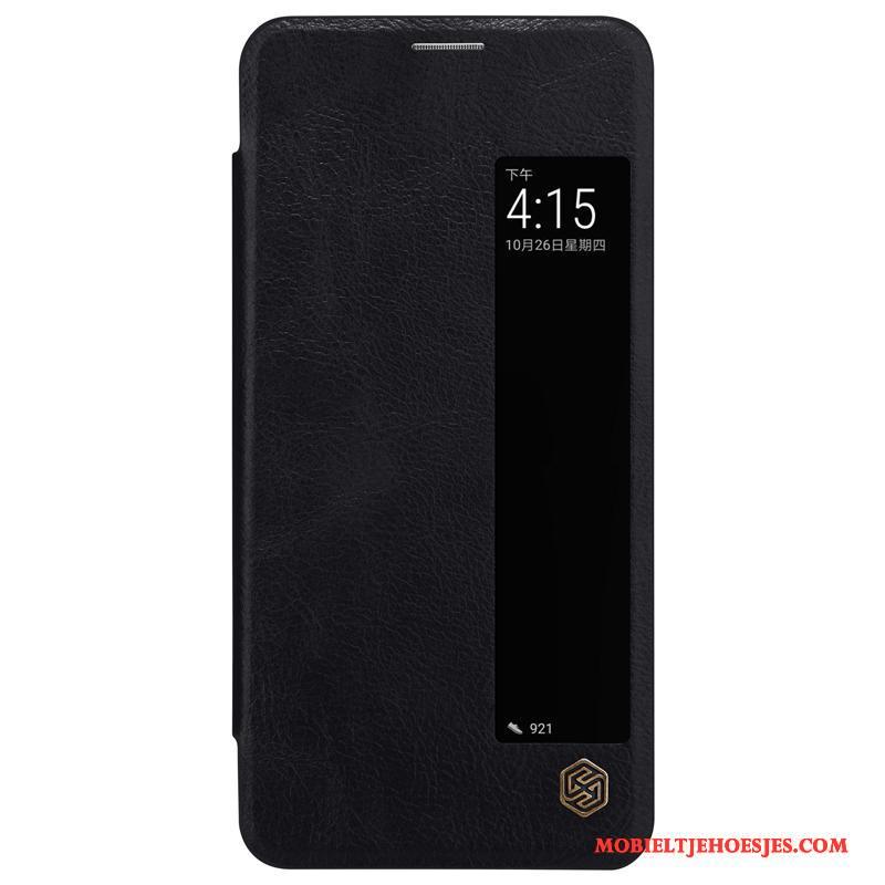 Huawei Mate 10 Pro Hoesje Mini Leren Etui Accessoires Rood Wakker Worden Mobiele Telefoon Folio