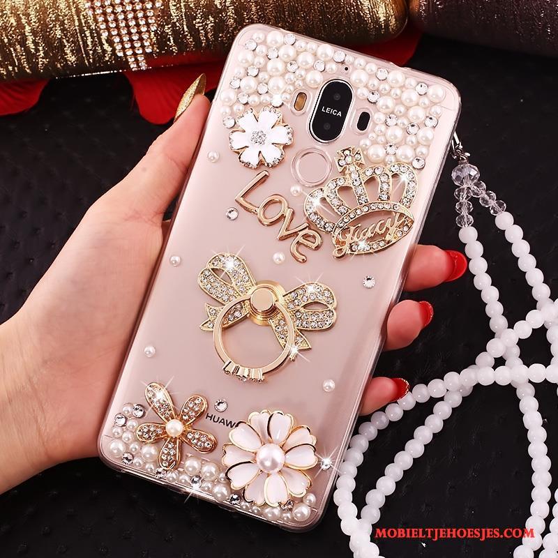 Huawei Mate 10 Pro Vlinderdas Goud Hanger All Inclusive Siliconen Met Strass Hoesje Telefoon