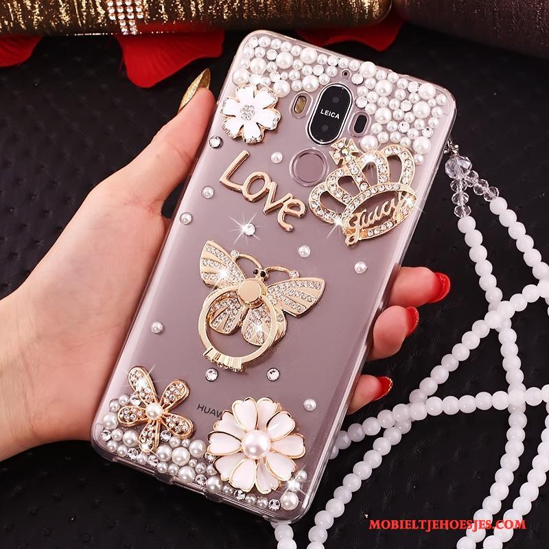 Huawei Mate 10 Pro Vlinderdas Goud Hanger All Inclusive Siliconen Met Strass Hoesje Telefoon