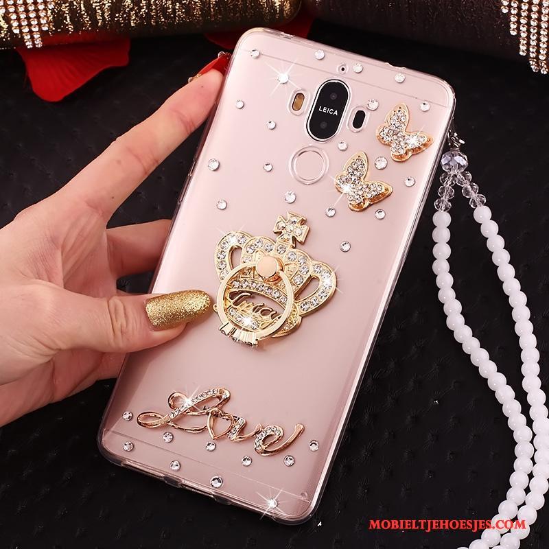 Huawei Mate 10 Pro Vlinderdas Goud Hanger All Inclusive Siliconen Met Strass Hoesje Telefoon