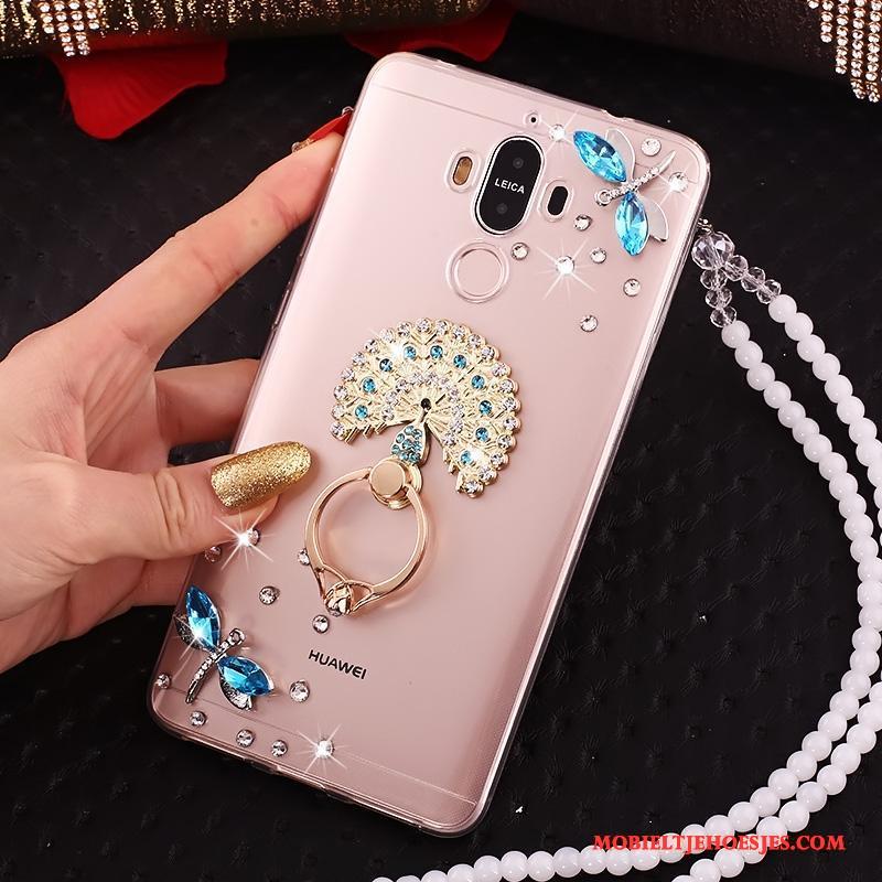 Huawei Mate 10 Pro Vlinderdas Goud Hanger All Inclusive Siliconen Met Strass Hoesje Telefoon