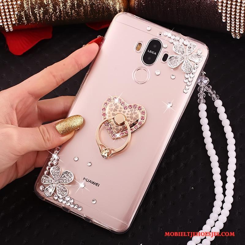 Huawei Mate 10 Pro Vlinderdas Goud Hanger All Inclusive Siliconen Met Strass Hoesje Telefoon