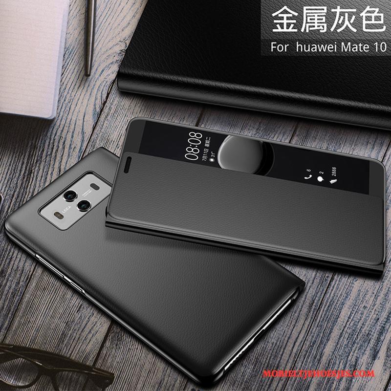 Huawei Mate 10 Zilver Leren Etui Anti-fall Hoes Hoesje Telefoon Folio Bescherming