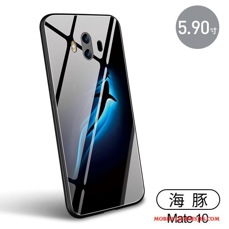 Huawei Mate 10 Zwart Hoesje Glas Siliconen Telefoon Bescherming Anti-fall