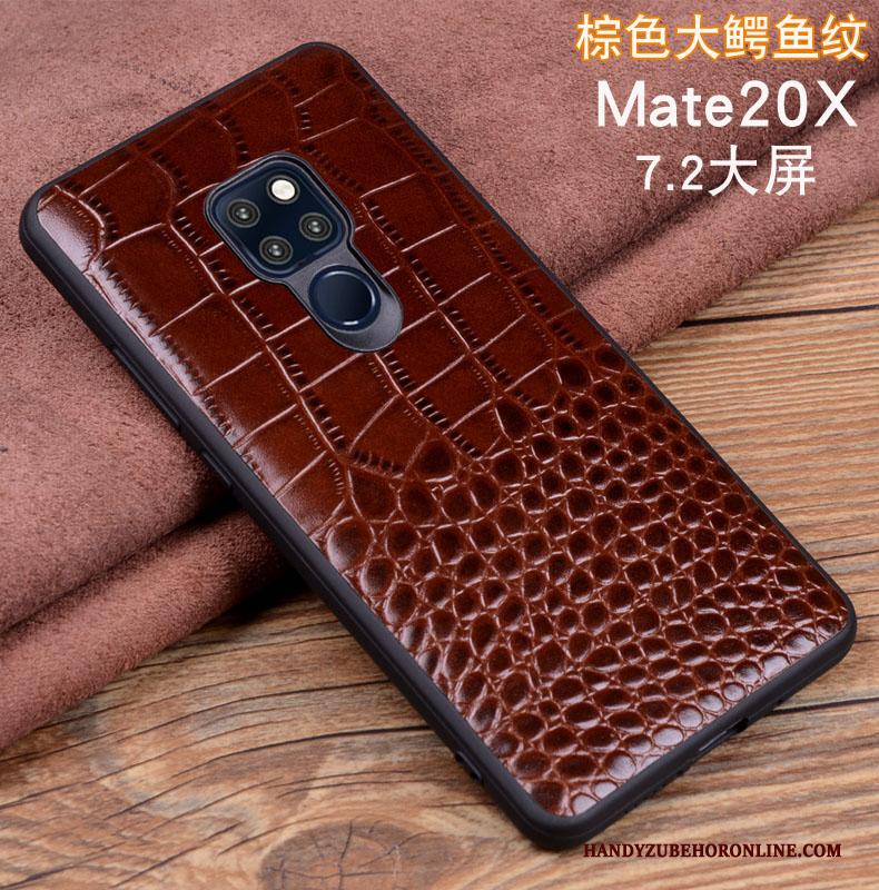 Huawei Mate 20 X Echt Leer Zwart Mobiele Telefoon Hoes Hoesje Leren Etui Bescherming