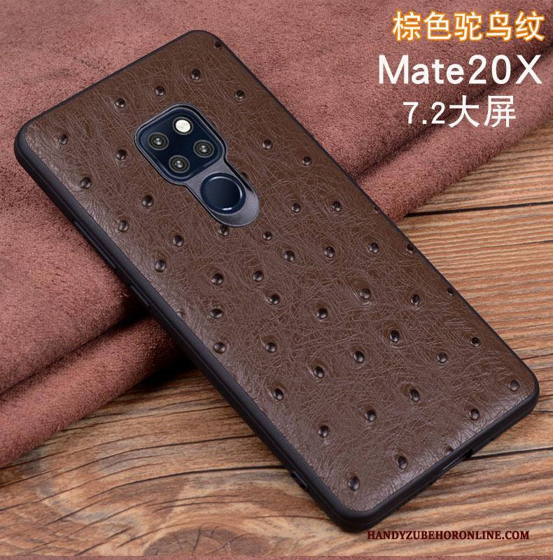 Huawei Mate 20 X Echt Leer Zwart Mobiele Telefoon Hoes Hoesje Leren Etui Bescherming
