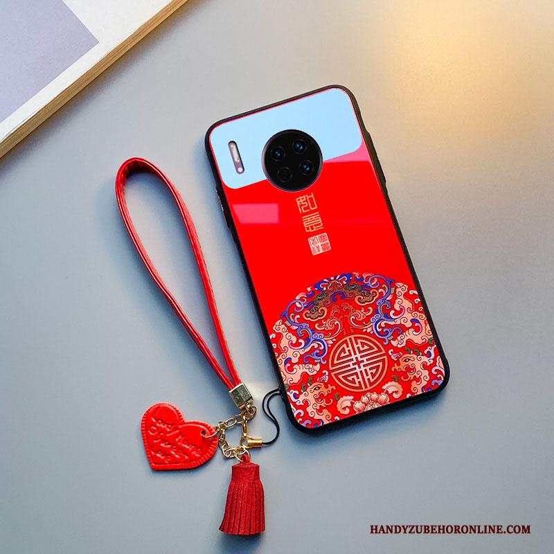 Huawei Mate 30 Hoesje All Inclusive Rood Siliconen Net Red Rat Bescherming Chinese Stijl