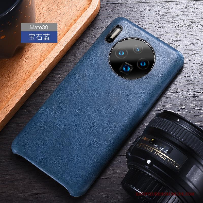 Huawei Mate 30 Leer Hoesje Telefoon Leren Etui High End Persoonlijk Blauw Bescherming