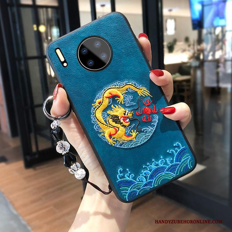 Huawei Mate 30 Siliconen Lovers Net Red All Inclusive Hoesje Telefoon Rood Borduurwerk