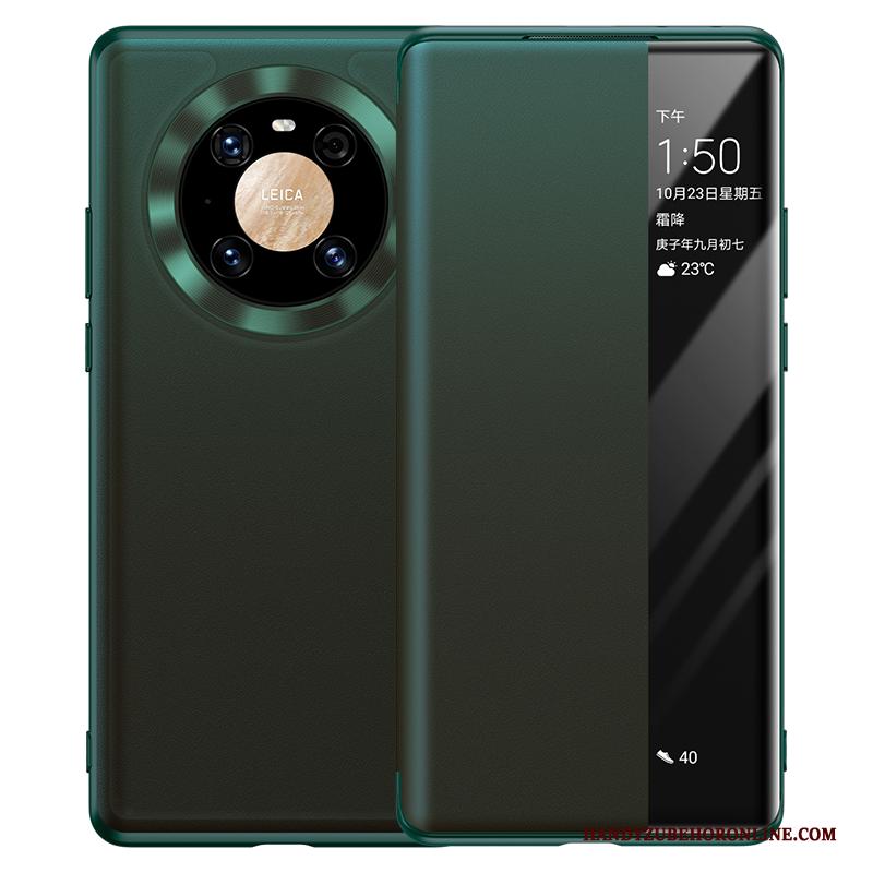 Huawei Mate 40 Hoesje Telefoon Clamshell Bescherming Leer Echt Leer Groen