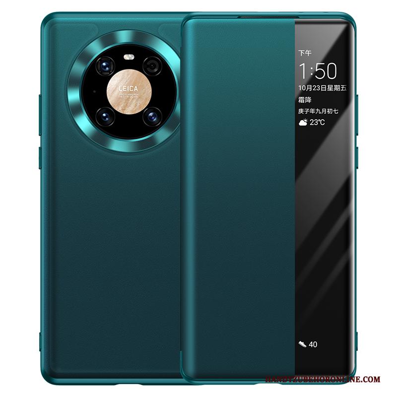 Huawei Mate 40 Hoesje Telefoon Clamshell Bescherming Leer Echt Leer Groen