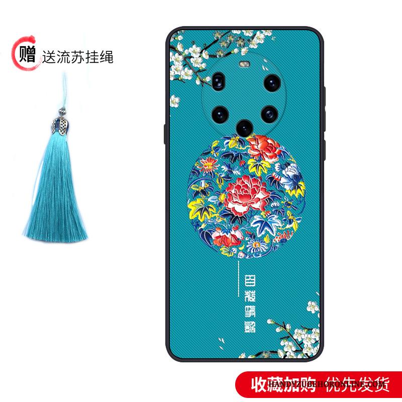 Huawei Mate 40 Pro+ Hoesje Chinese Stijl Zacht Trend Dun Scheppend Schrobben Blauw
