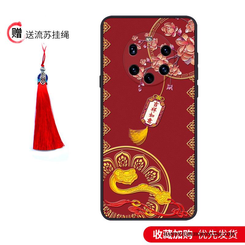 Huawei Mate 40 Pro+ Hoesje Chinese Stijl Zacht Trend Dun Scheppend Schrobben Blauw