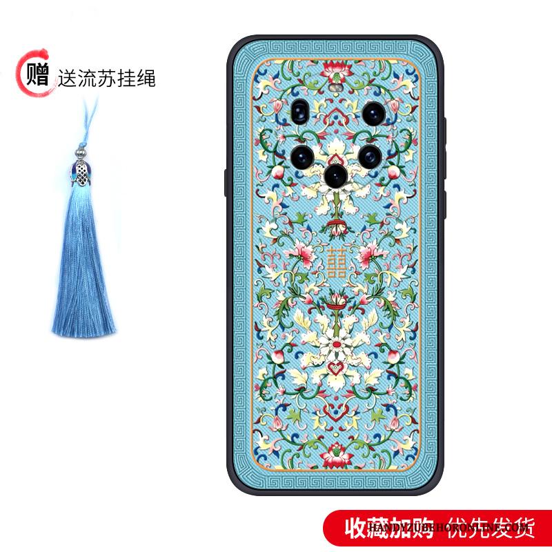 Huawei Mate 40 Pro+ Hoesje Chinese Stijl Zacht Trend Dun Scheppend Schrobben Blauw