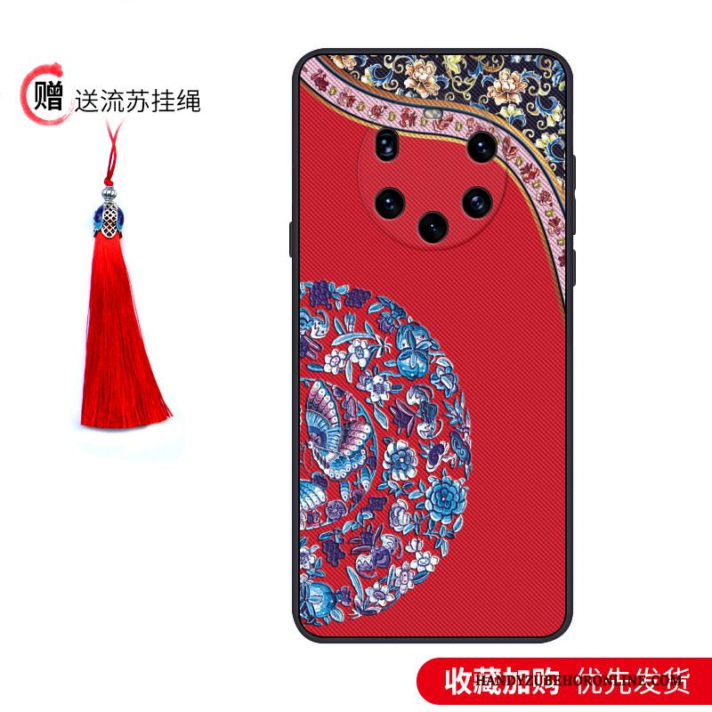 Huawei Mate 40 Pro+ Hoesje Chinese Stijl Zacht Trend Dun Scheppend Schrobben Blauw