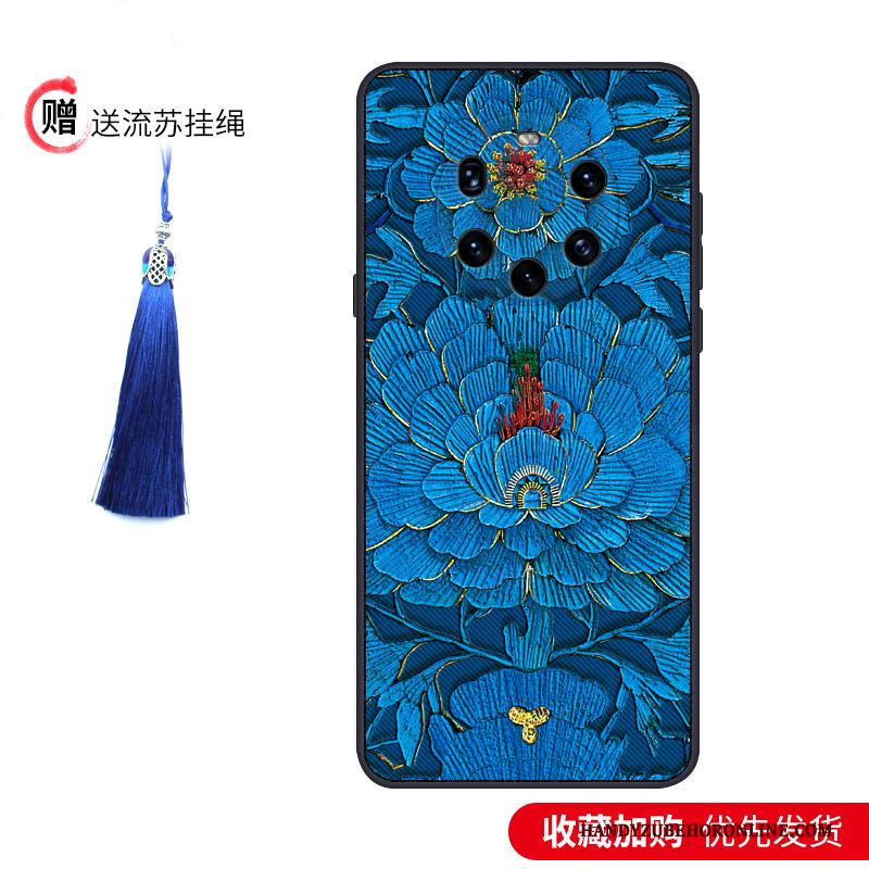 Huawei Mate 40 Pro+ Hoesje Chinese Stijl Zacht Trend Dun Scheppend Schrobben Blauw