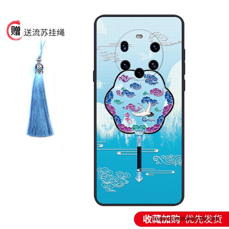 Huawei Mate 40 Pro+ Hoesje Chinese Stijl Zacht Trend Dun Scheppend Schrobben Blauw