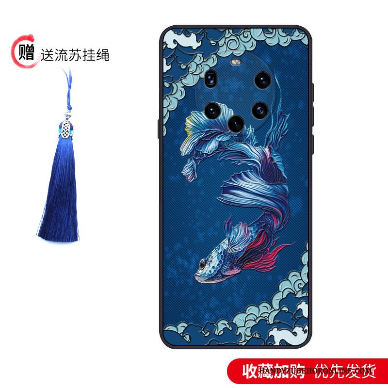 Huawei Mate 40 Pro+ Hoesje Chinese Stijl Zacht Trend Dun Scheppend Schrobben Blauw