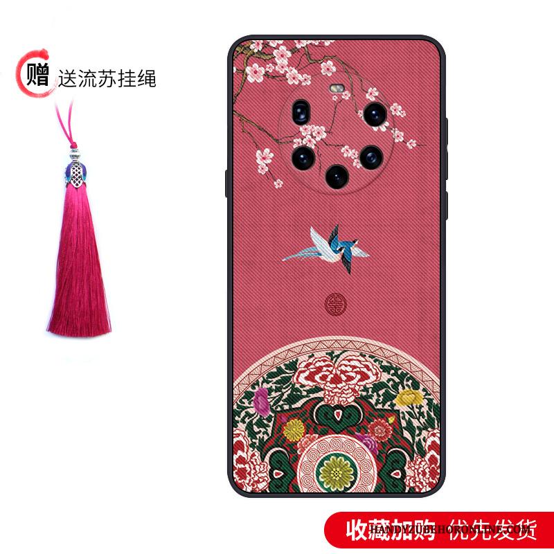 Huawei Mate 40 Pro+ Hoesje Chinese Stijl Zacht Trend Dun Scheppend Schrobben Blauw