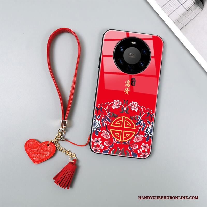 Huawei Mate 40 Pro+ Hoesje Siliconen Net Red Anti-fall Rood Persoonlijk Trendy Merk All Inclusive